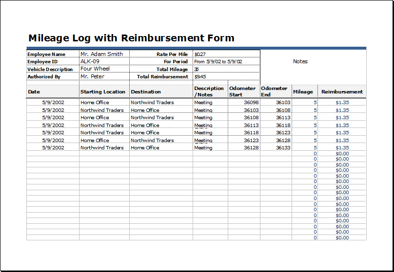 Printable Mileage Log Examples Format Pdf Examples