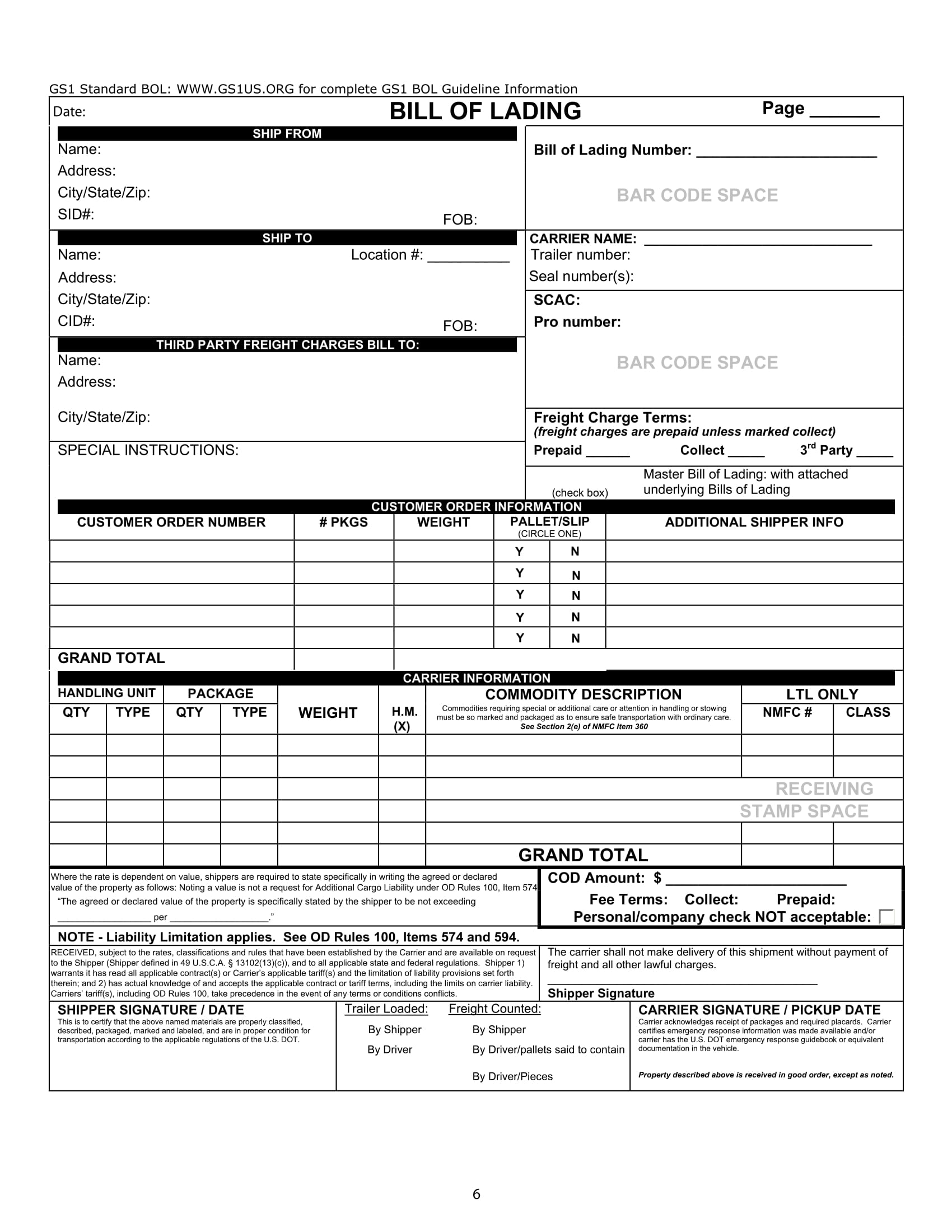 Minimalist Bill of Lading Example