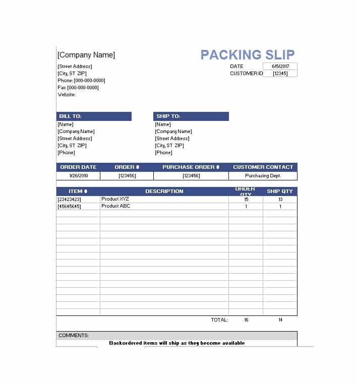 Packing Slip Template Free Word Templates