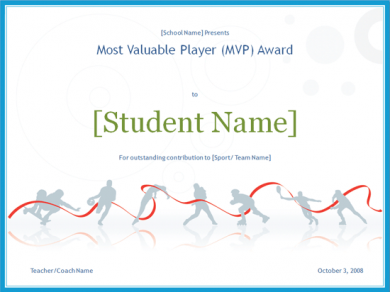 most valuable player award certificate