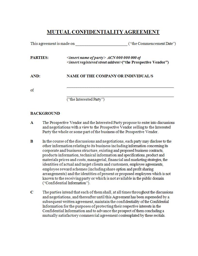 mutual confidentiality agreement template example