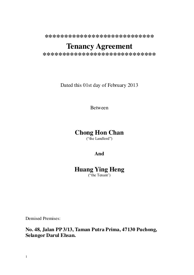 new tenancy agreement example