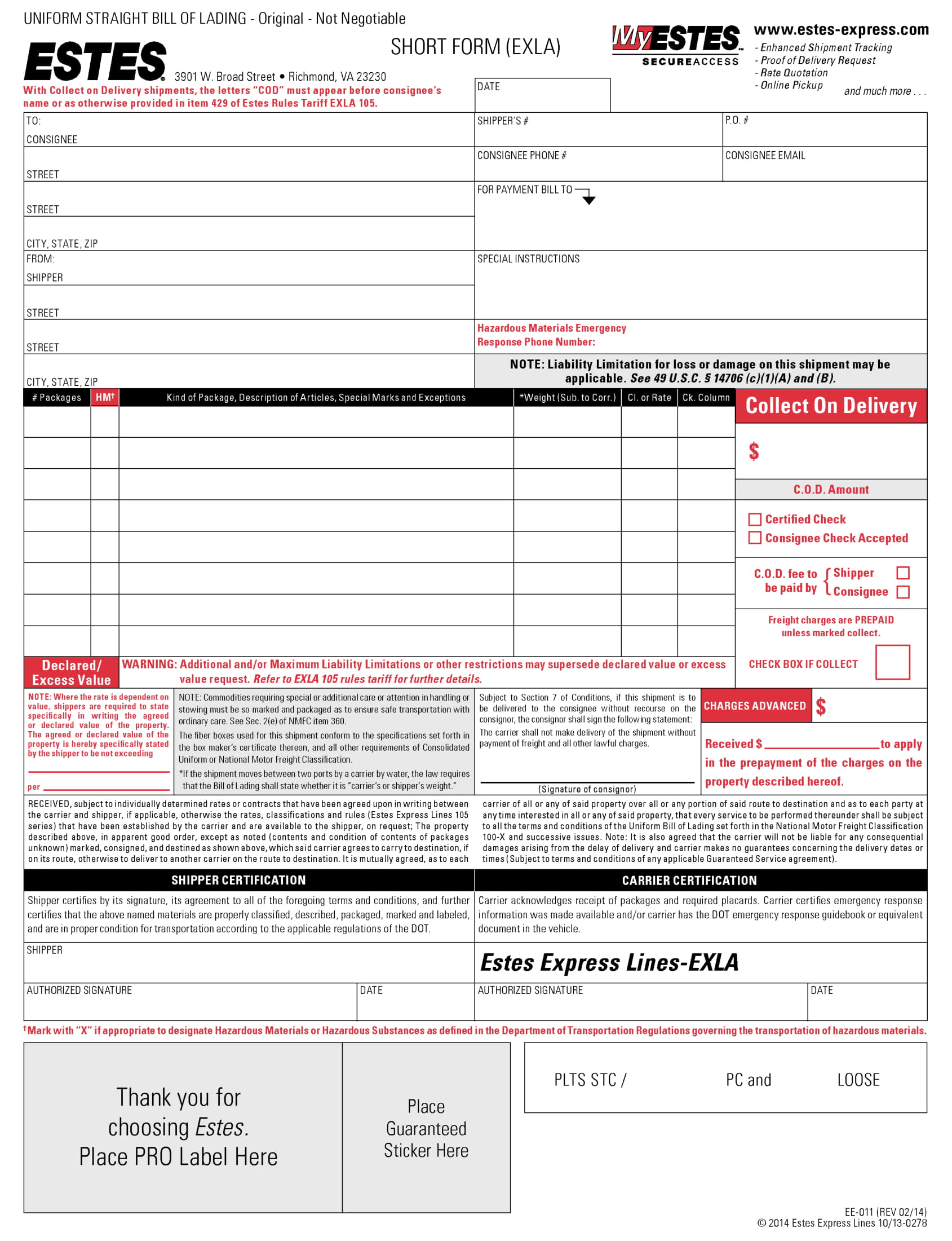 9 Generic Bill Of Lading Examples PDF Examples