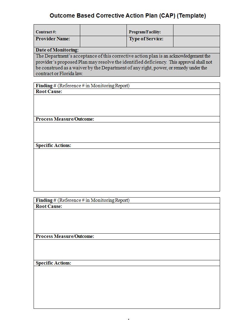 Printable Corrective Action Plan Template