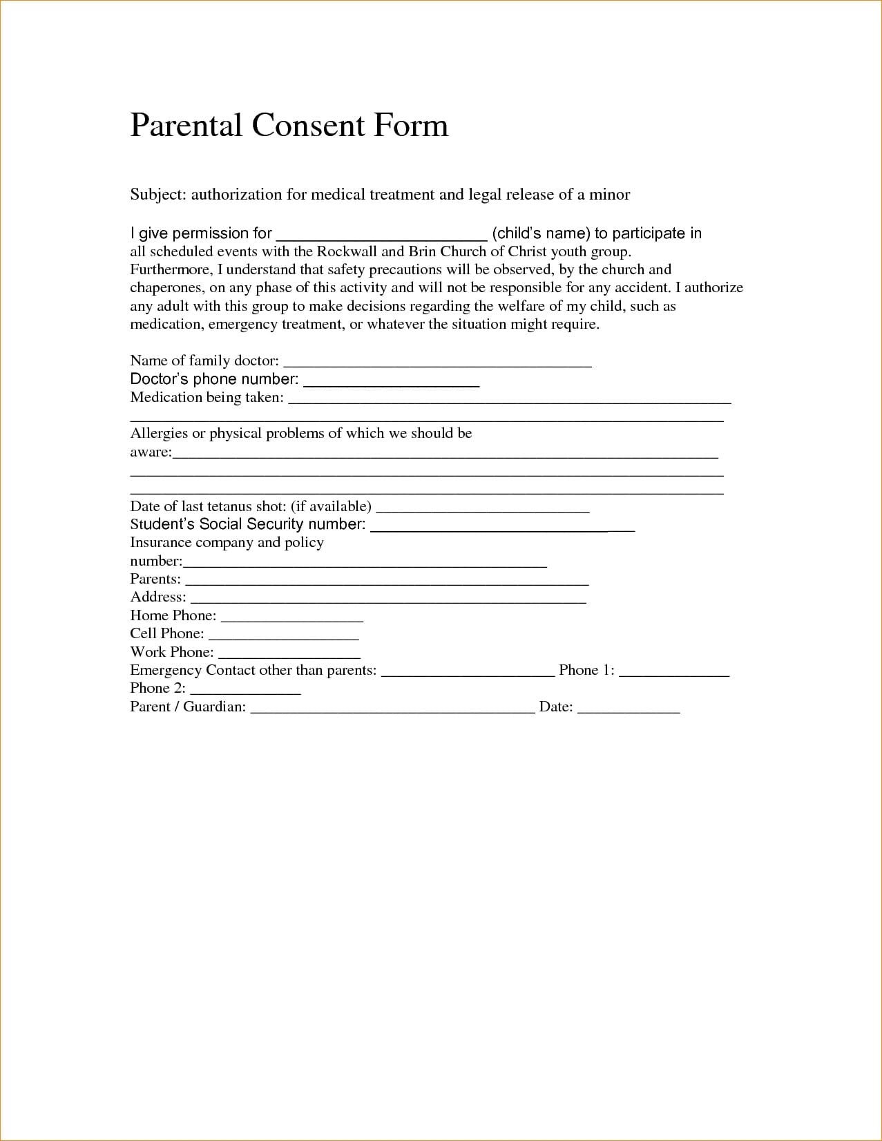 parental medical authorization letter example