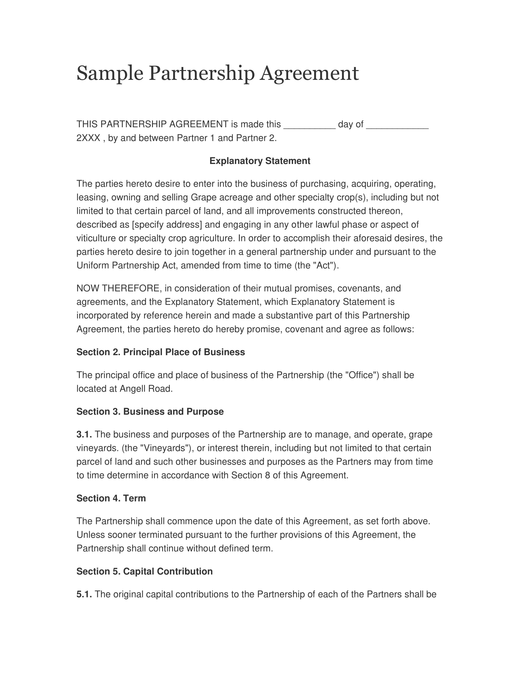 partnership agreement example