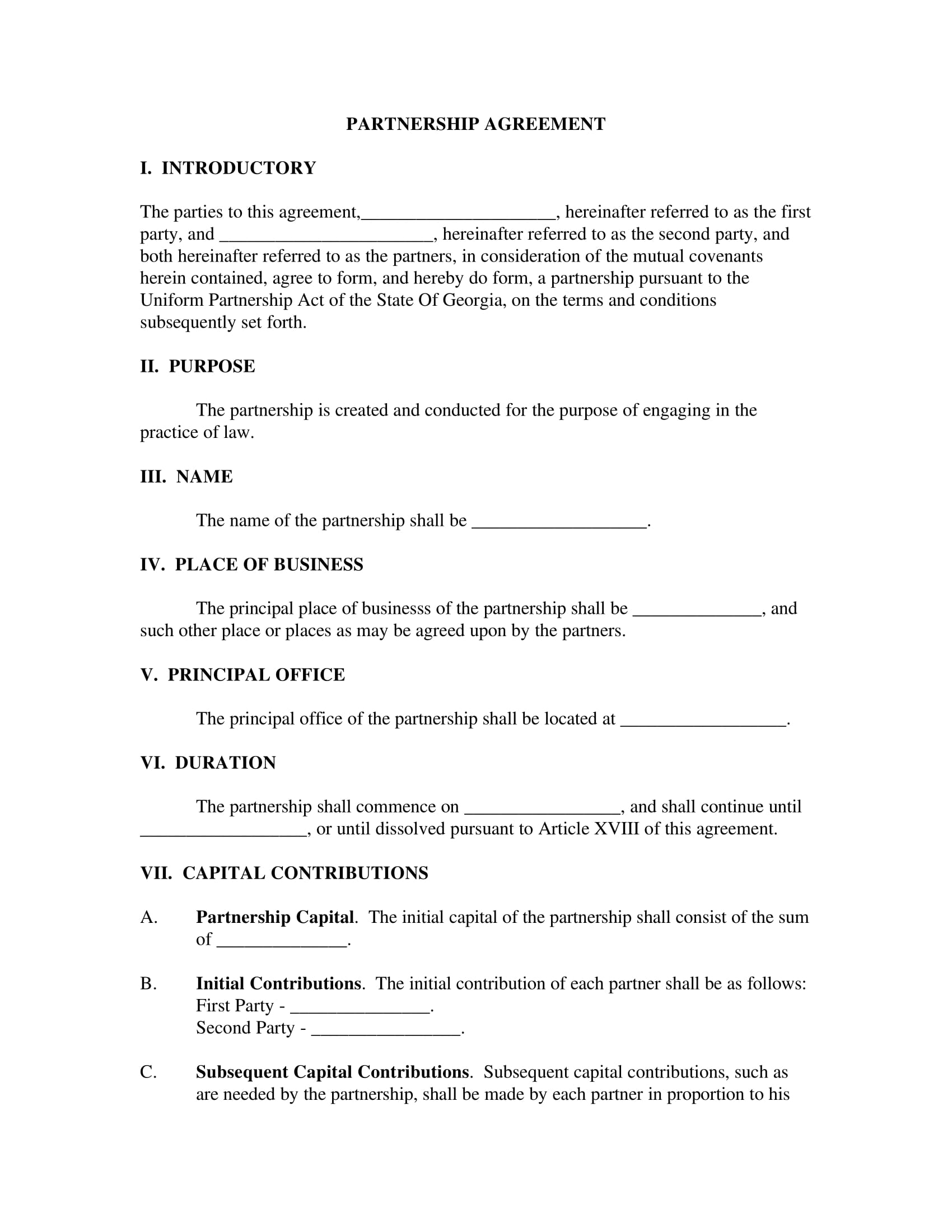 business partnership agreement form