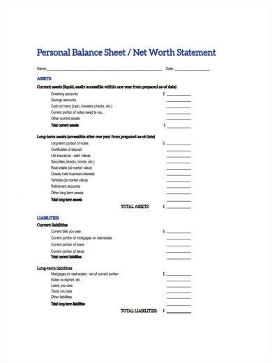 personal balance sheet