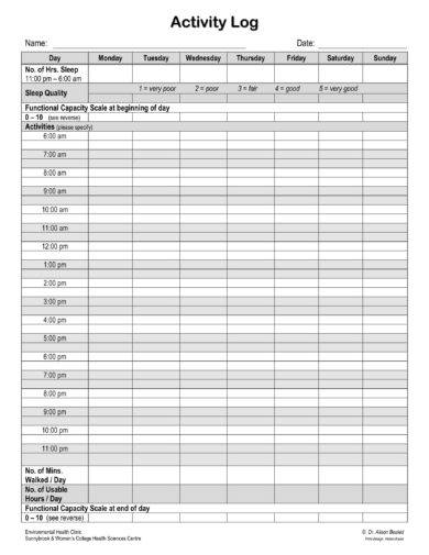 Personal Daily Activity Log Example