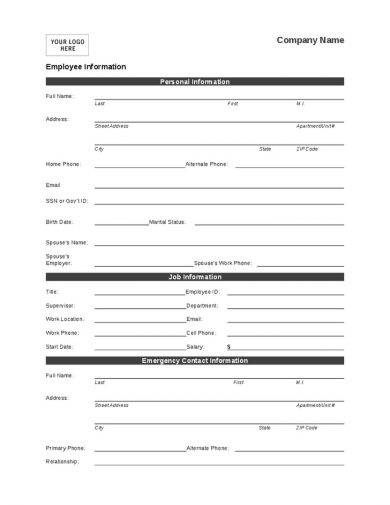 Employee Information Form - 17+ Examples, Format, Pdf | Examples