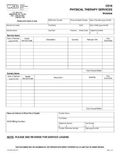 physical therapy service invoice example 