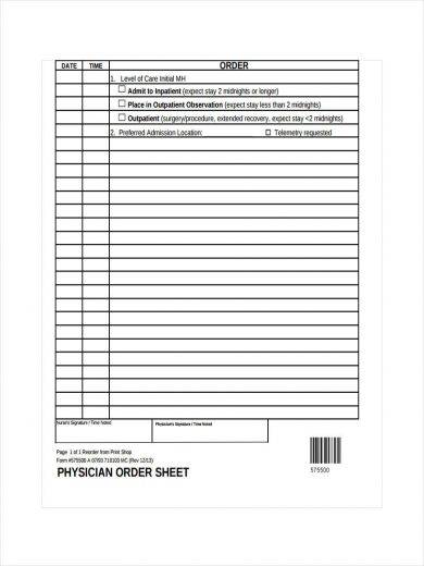 physician order sheet 