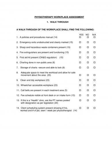 physiotherapy workplace assessment template example