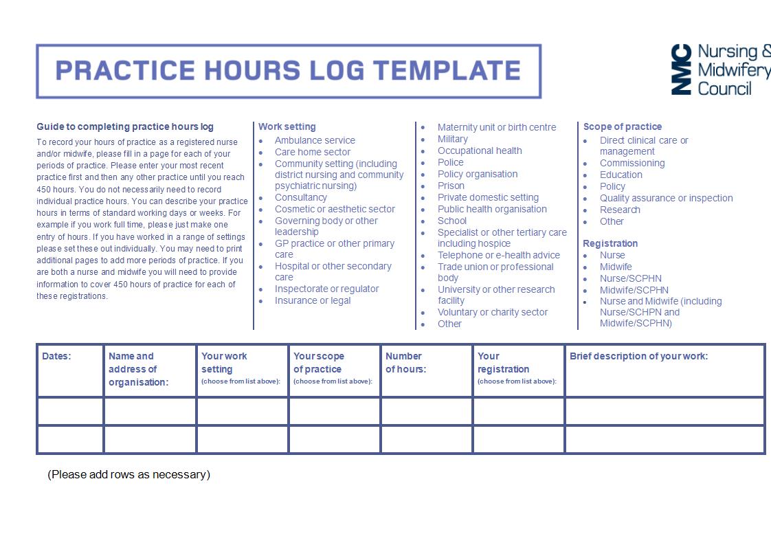 practice hours log example