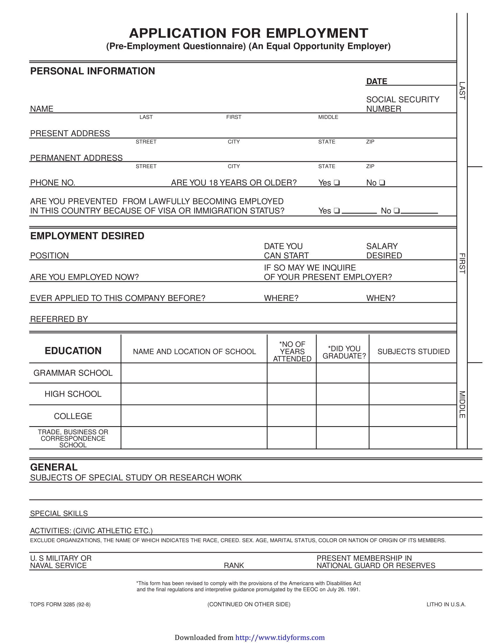 Job Application Form Examples - 29+ PDF, DOC | Examples