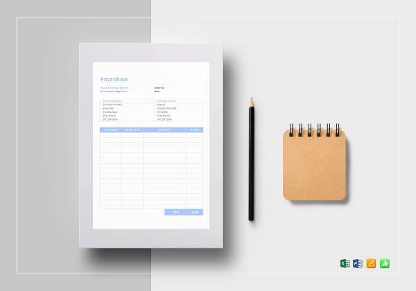 price sheet example1