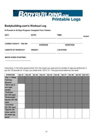 14 Printable Workout Log Examples PDF Examples