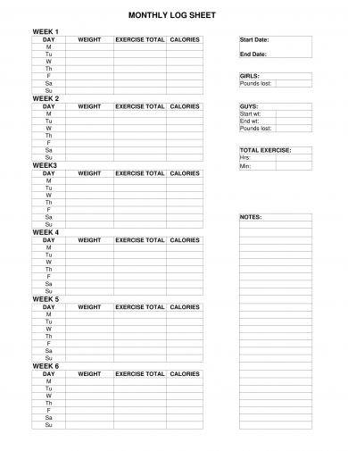 printable monthly workout log example