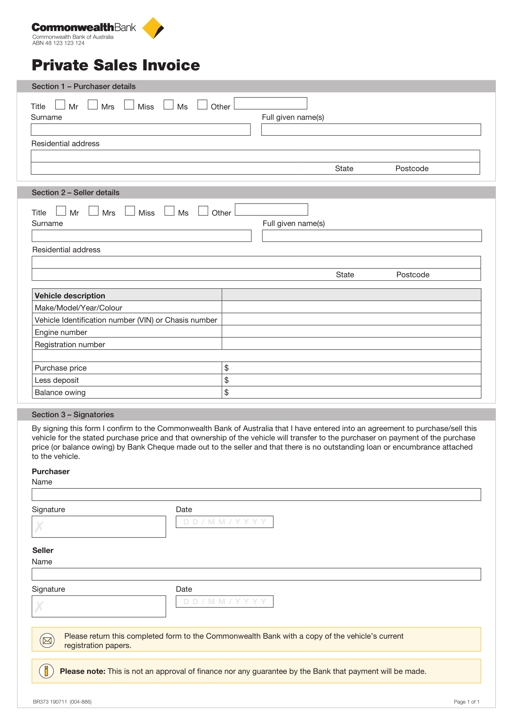 Private Car Sales Invoice Template Example