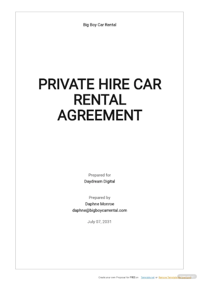 private hire car rental agreement template