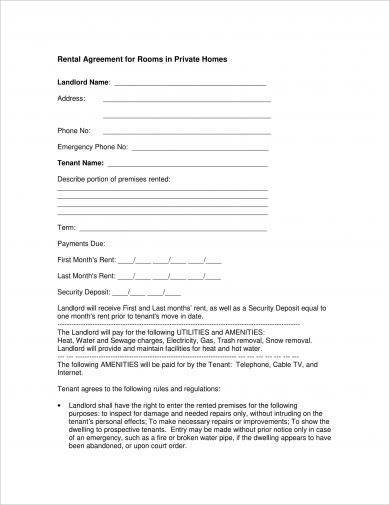 private home room rental agreement example1