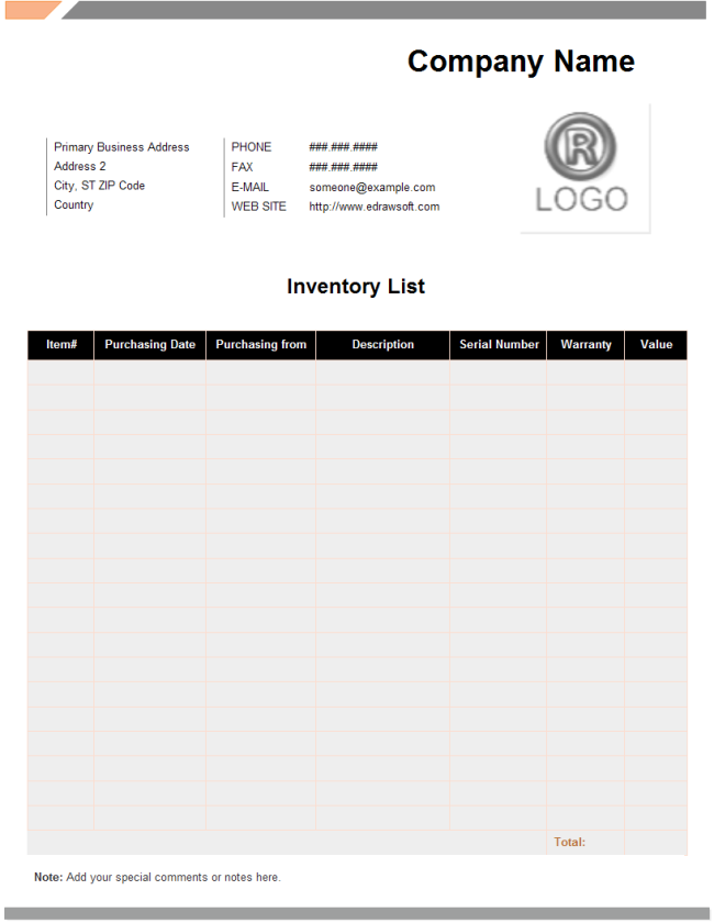 Product Inventory List