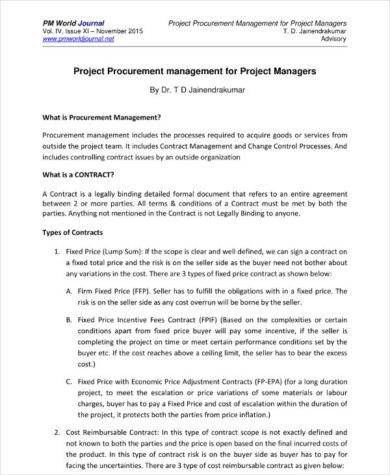 project procurement management plan for project managers example1