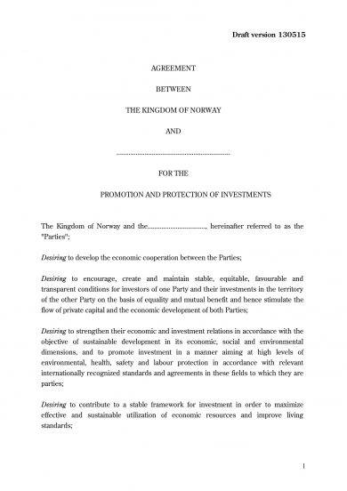 promotion and protection of investments agreement example