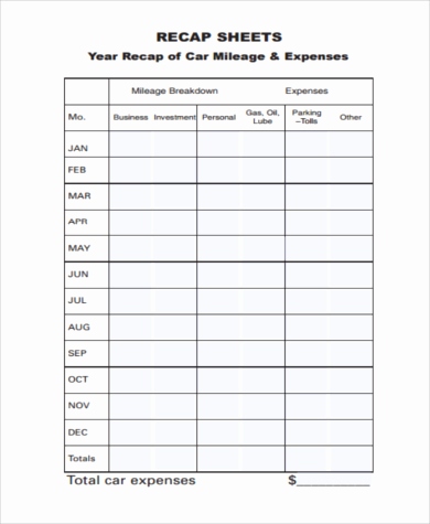 Mileage Recap Sheet Example