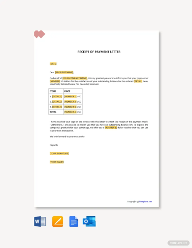 receipt of payment letter template