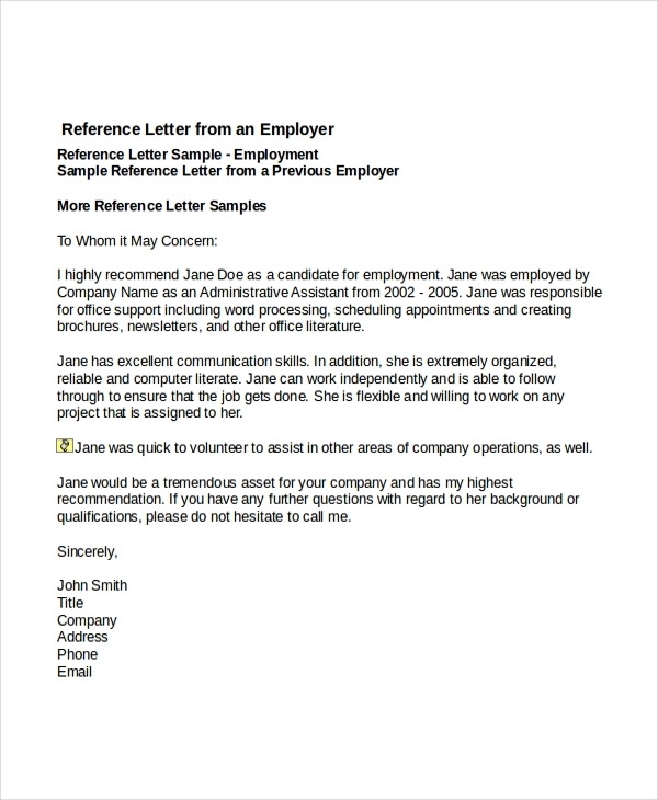 how to write a letter of employee reference