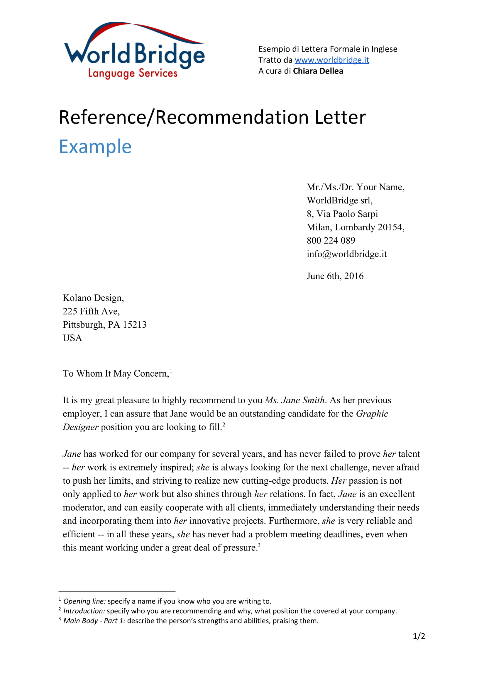 Job Reference Letter From Supervisor