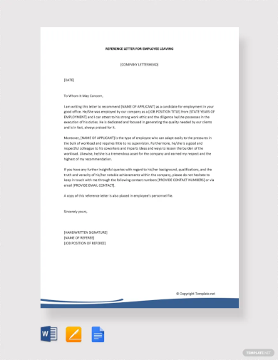 reference letter for employee leaving template