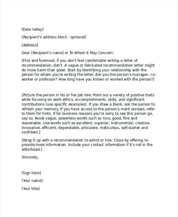 reference letter for employment template example