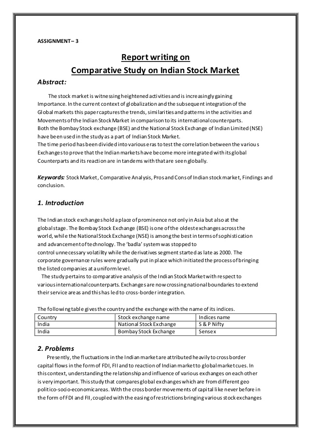 report writing on comparative study on indian stock market