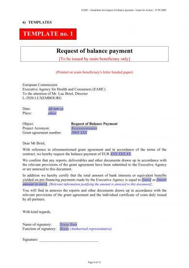 Request of Balance Payment Agreement Letter Example