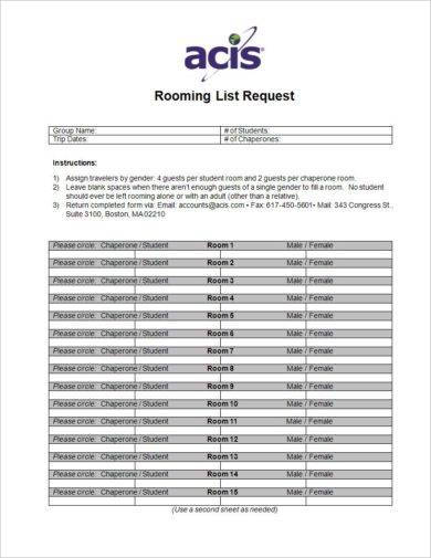 Rooming List Request Form Example