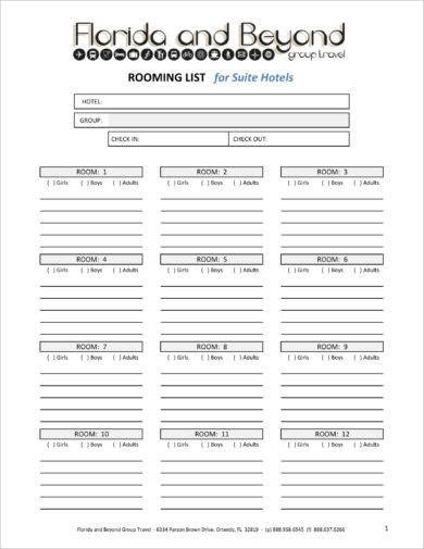 Rooming List for Suite Hotels Example