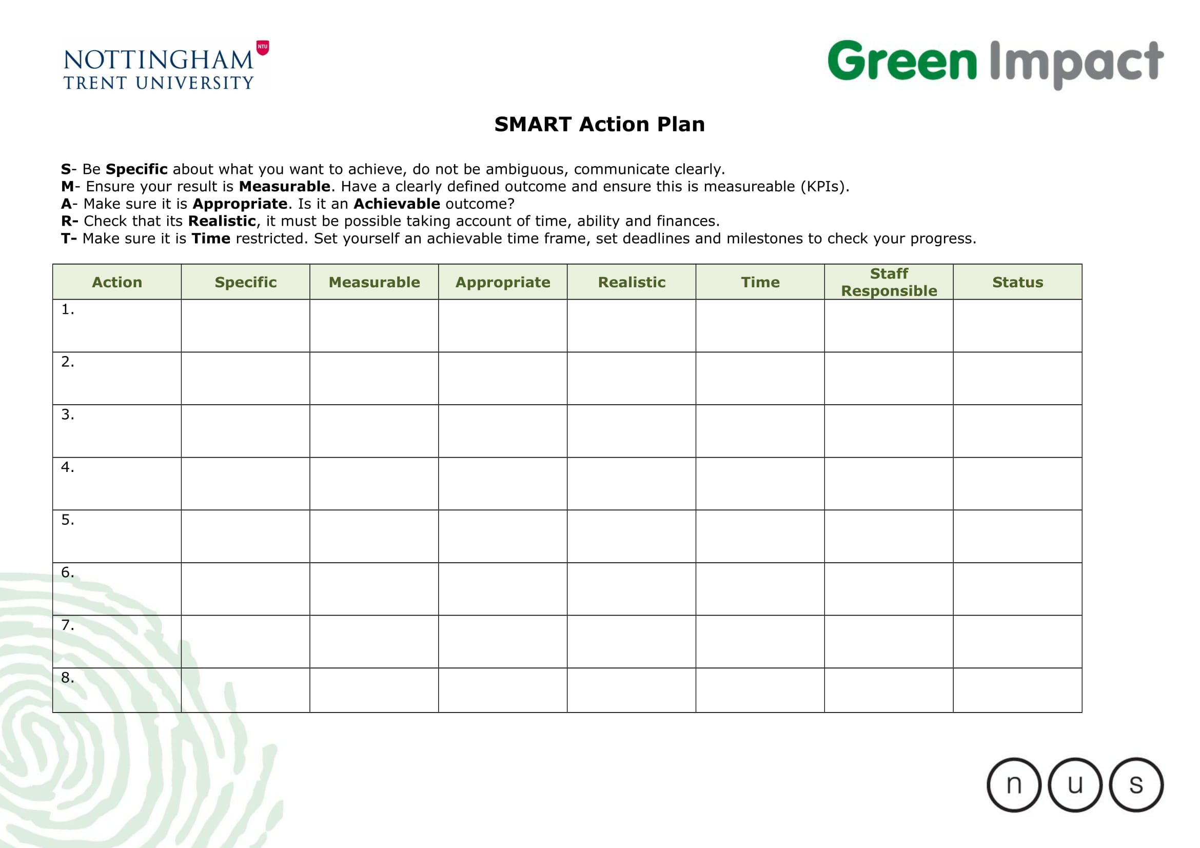 Smart Goal Action Plan Template