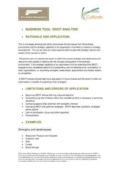 swot analysis as a business tool example