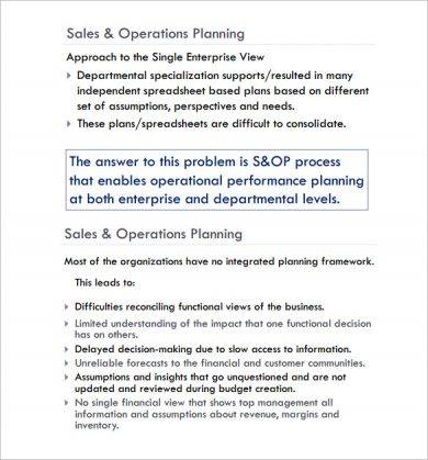 Sales & Operations Action Plan Example