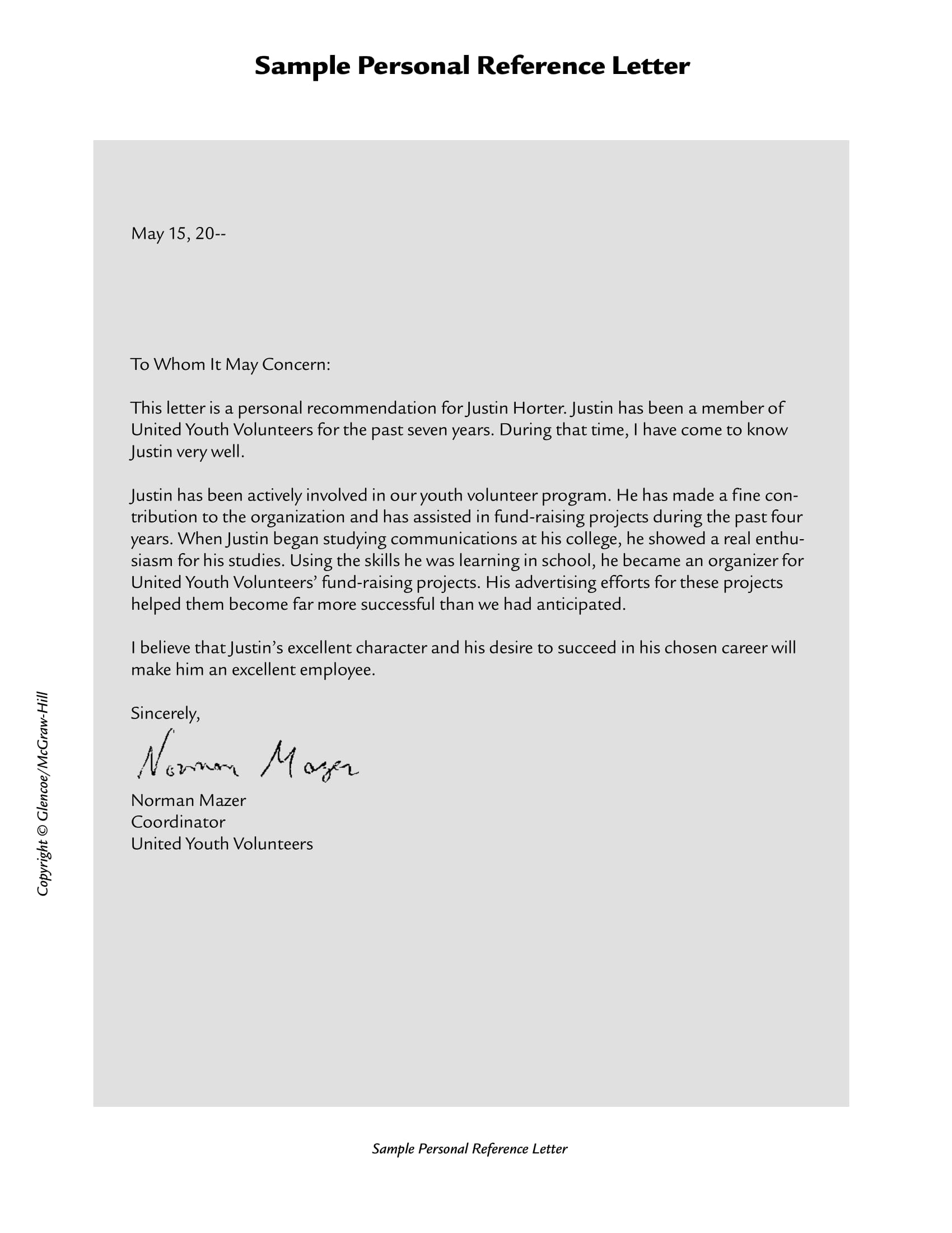 sample personal recommendation letter example