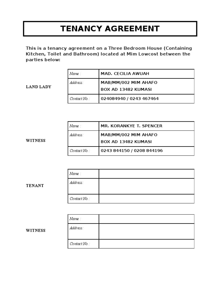 sample tenancy agreement example