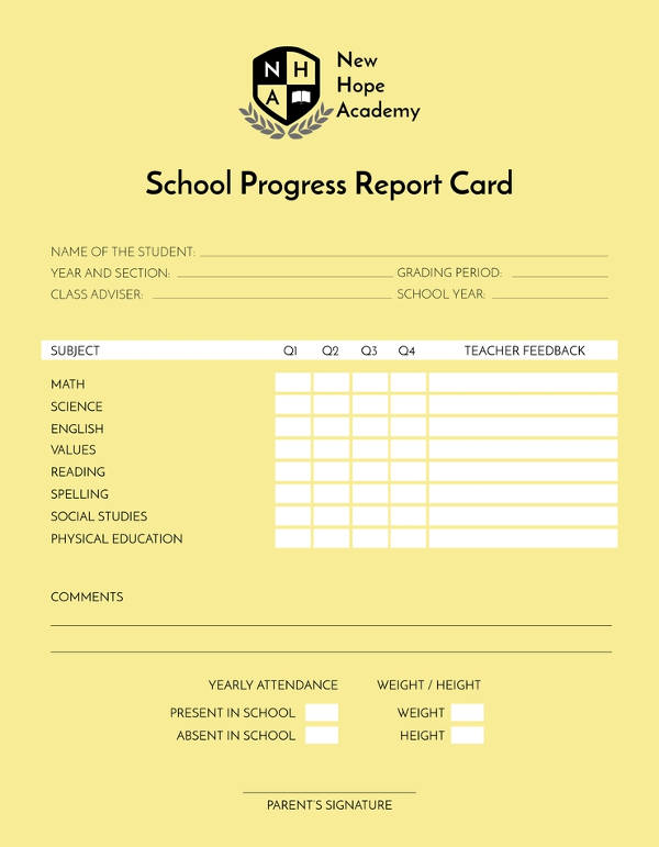 Report Card Examples 11 Designs PSD AI Examples