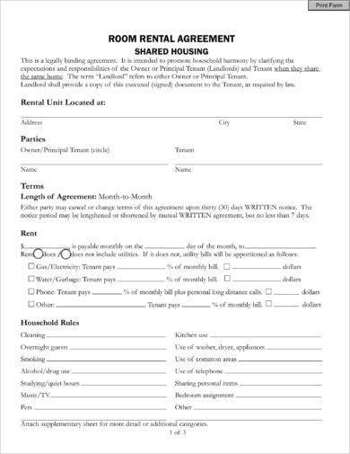 shared housing room rental agreement example1