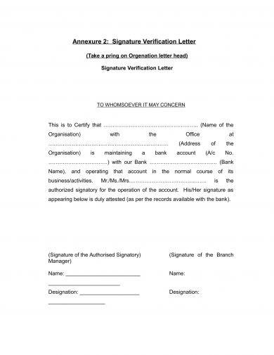 Signature Verification Letter for Organization Example