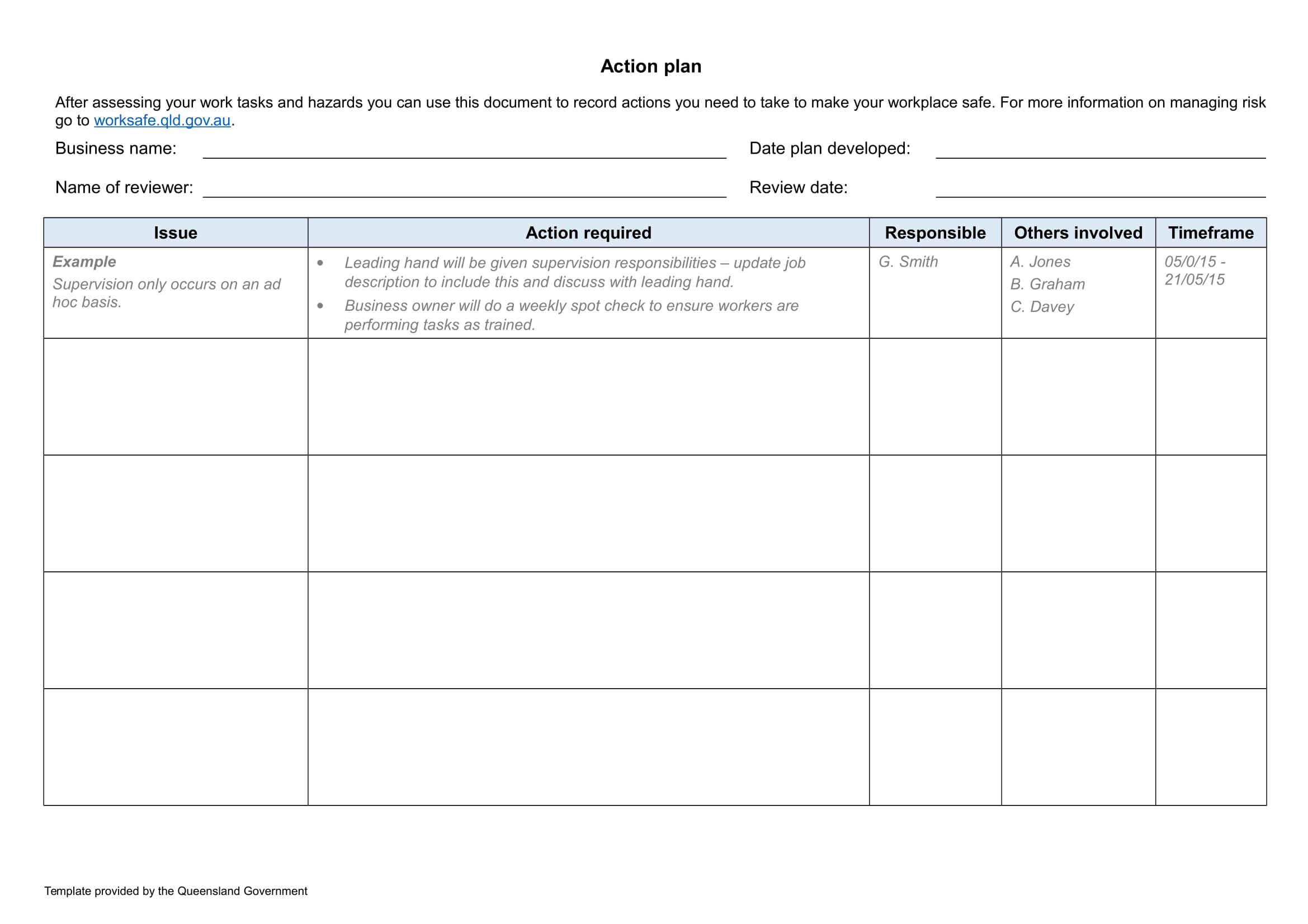 action plan template for word