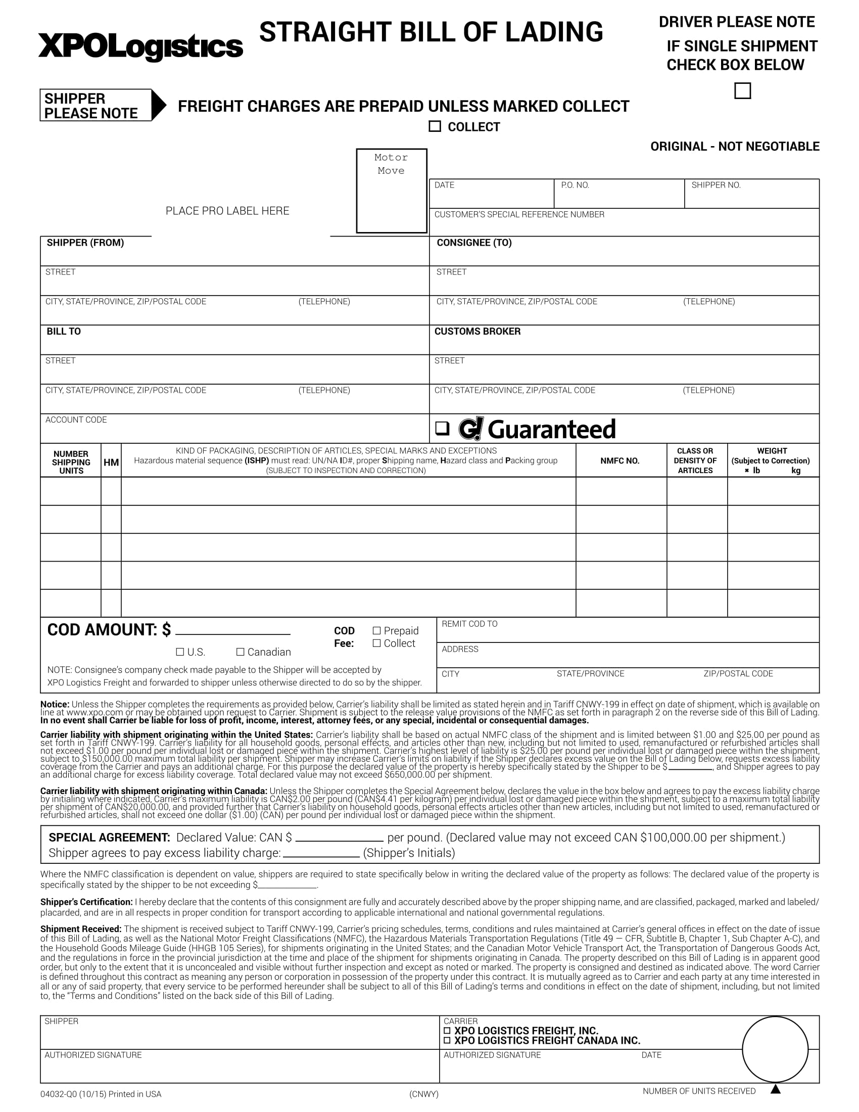 Simple Bill of Lading Example