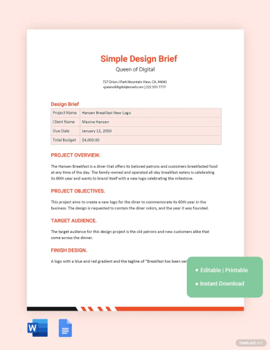 simple design brief template