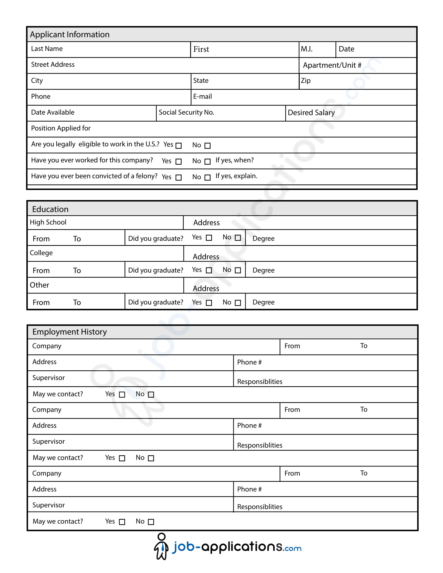 simple job application form example